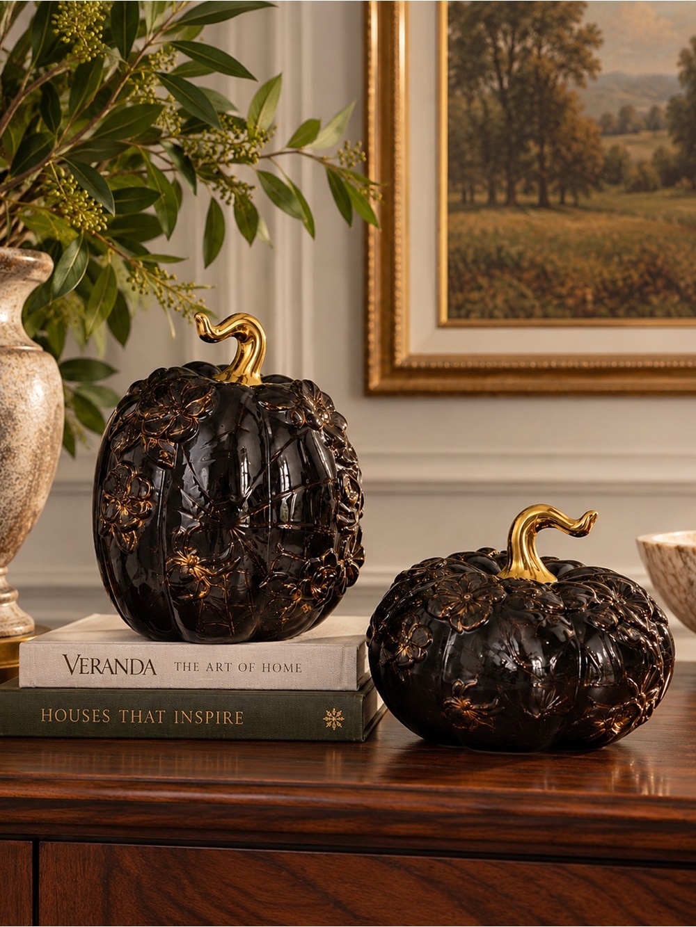 Threshold Floral Spiderweb Ceramic Pumpkins | Fall Halloween Decor | Pair